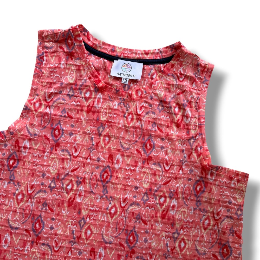 44 NORTH Women XXL Coral Pink Ikat Paisley Sleeveless Slub Knit Tank Top Coastal